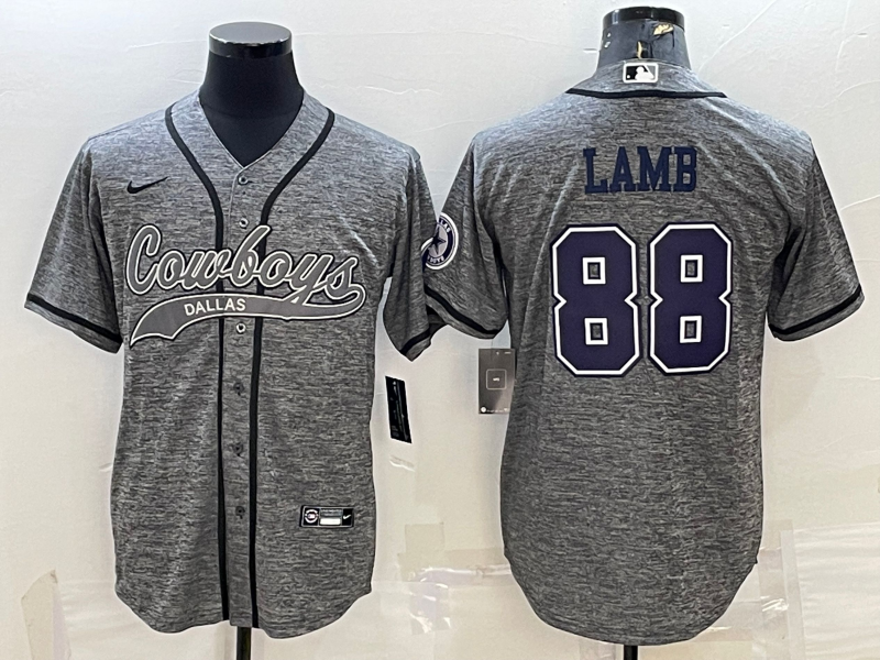 Men's Dallas Cowboys #88 CeeDee Lamb Grey With Patch Cool Base Stitched Baseball Jersey